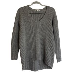 Madewell Merino Wool Oversized Ribbed Knit V-Neck Sweater Size XS Gray Cozy